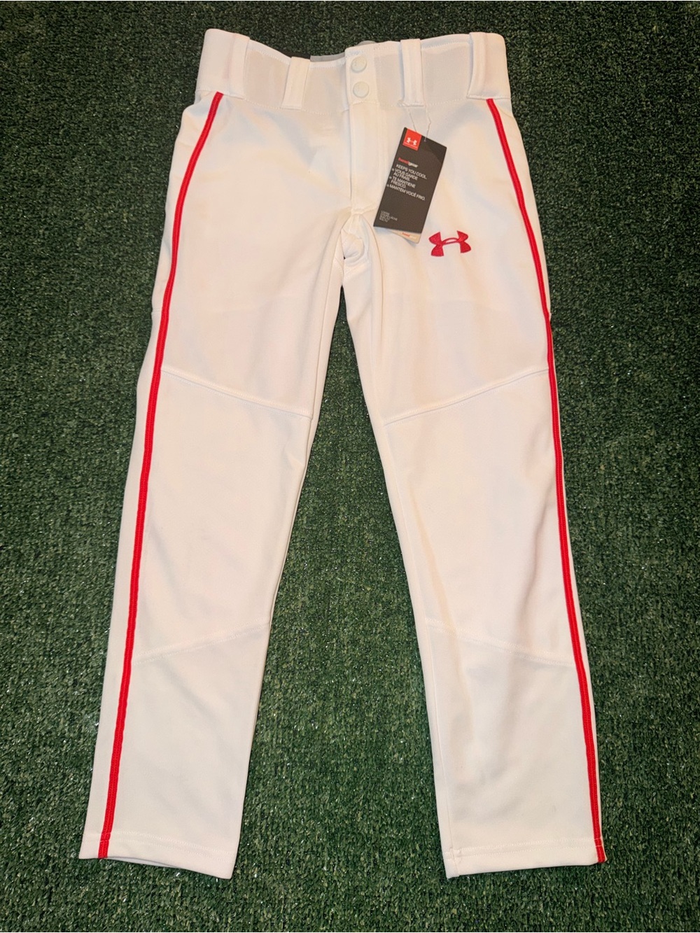 Under Armour Youth Boys White/Red Stripe Baseball Pants Size YSM